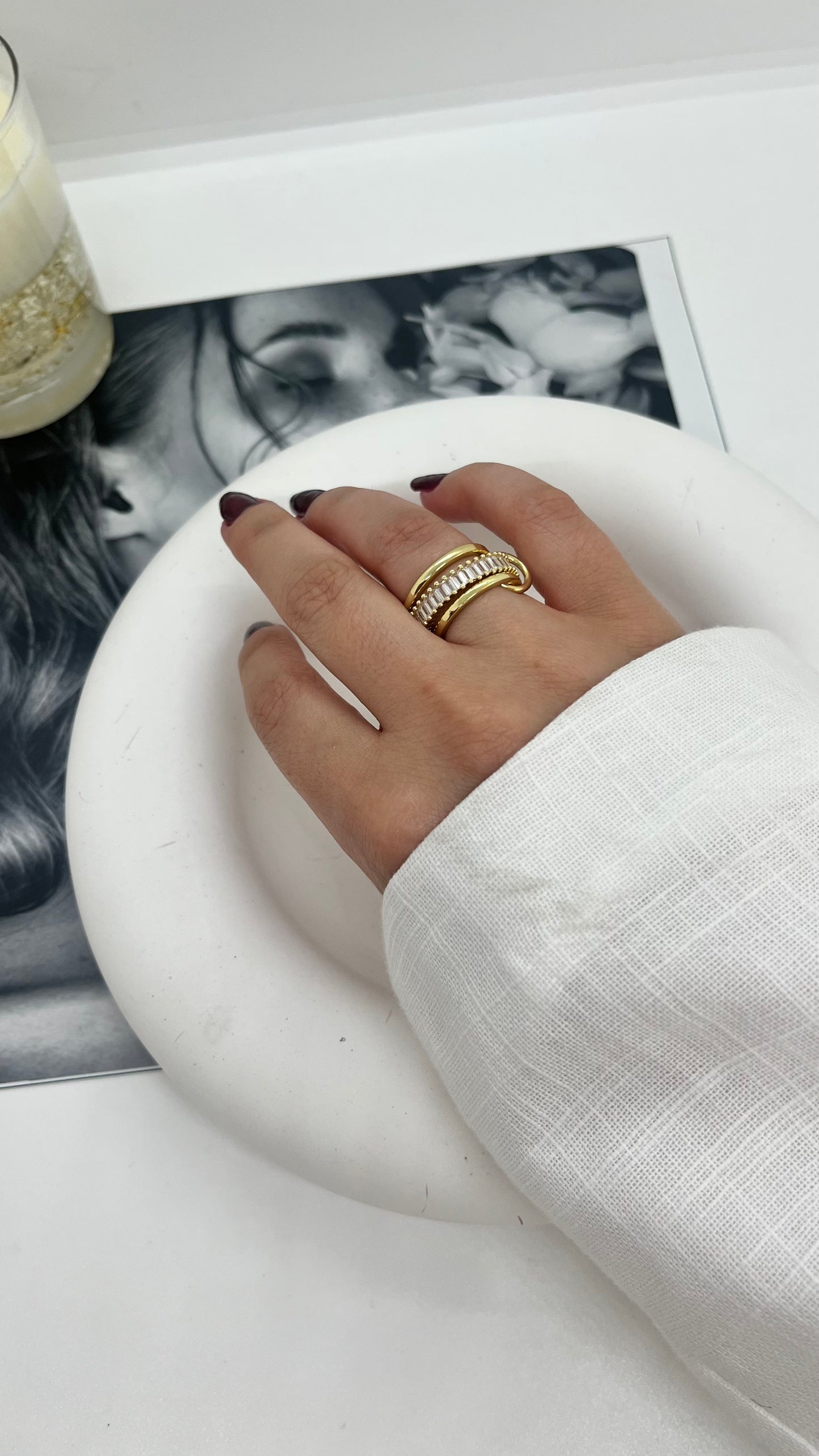 Baget Taşlı Üçlü Yüzük