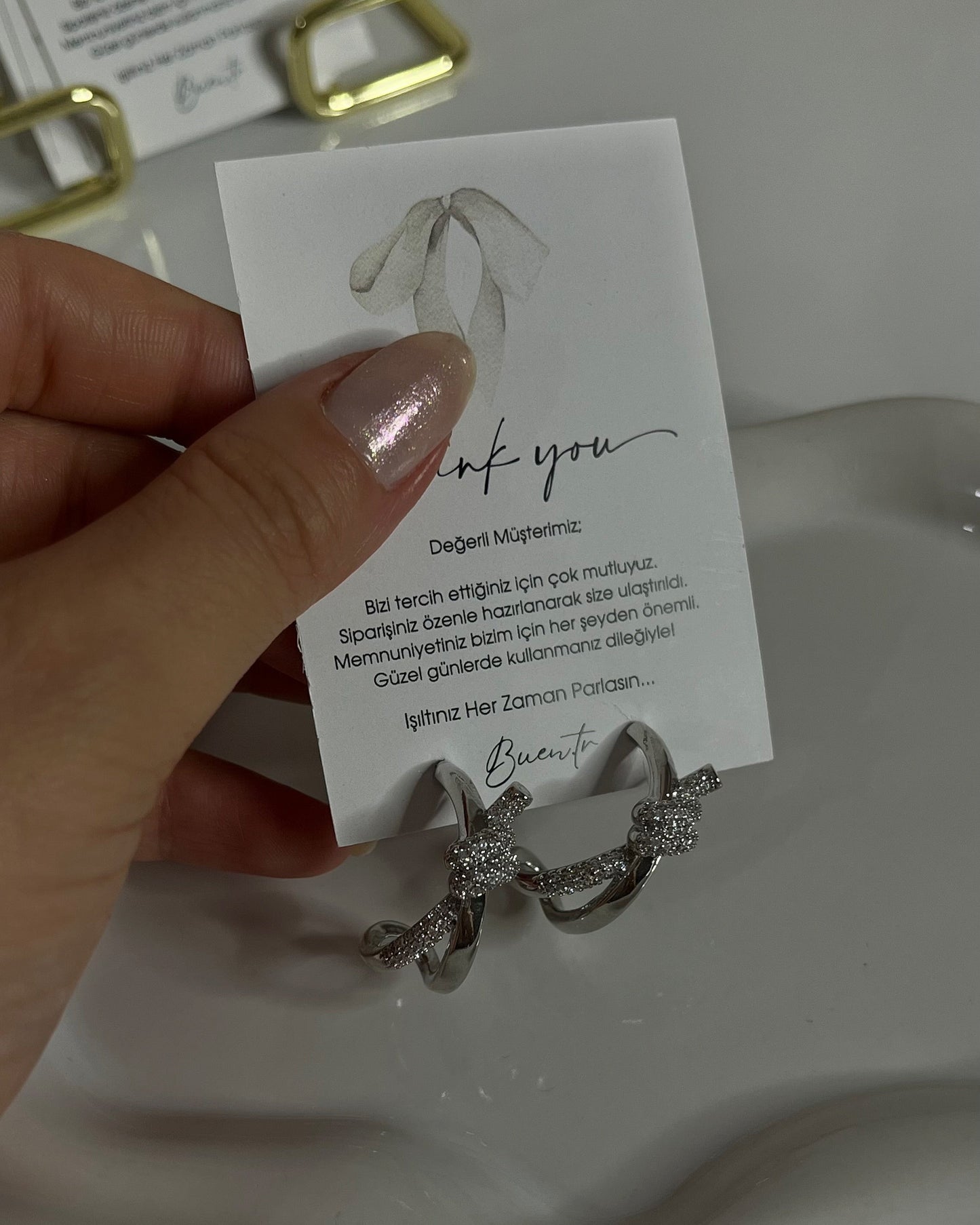 Silver Taş Detaylı Küpe