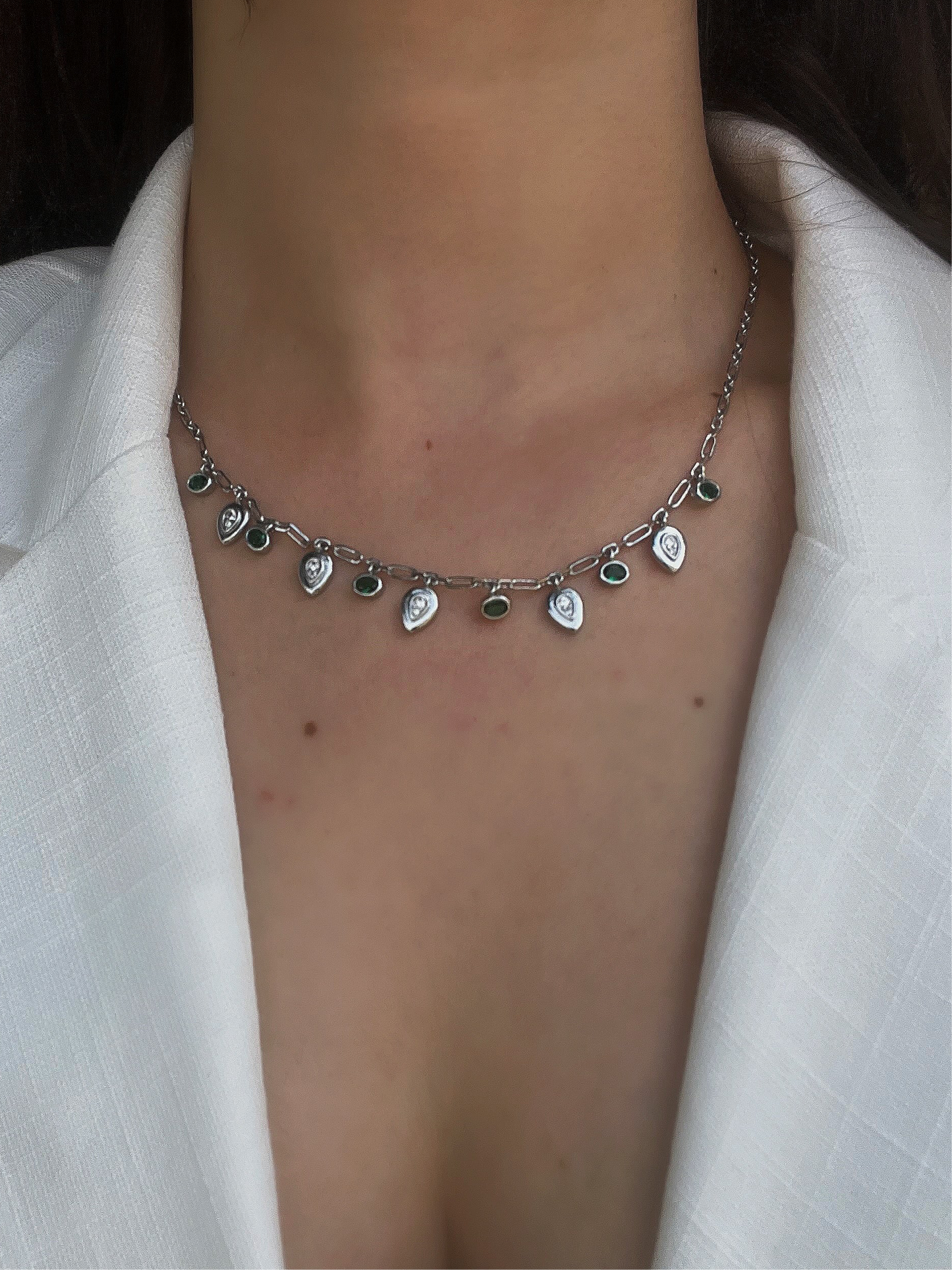 Yeşil Silver Charm Kolye