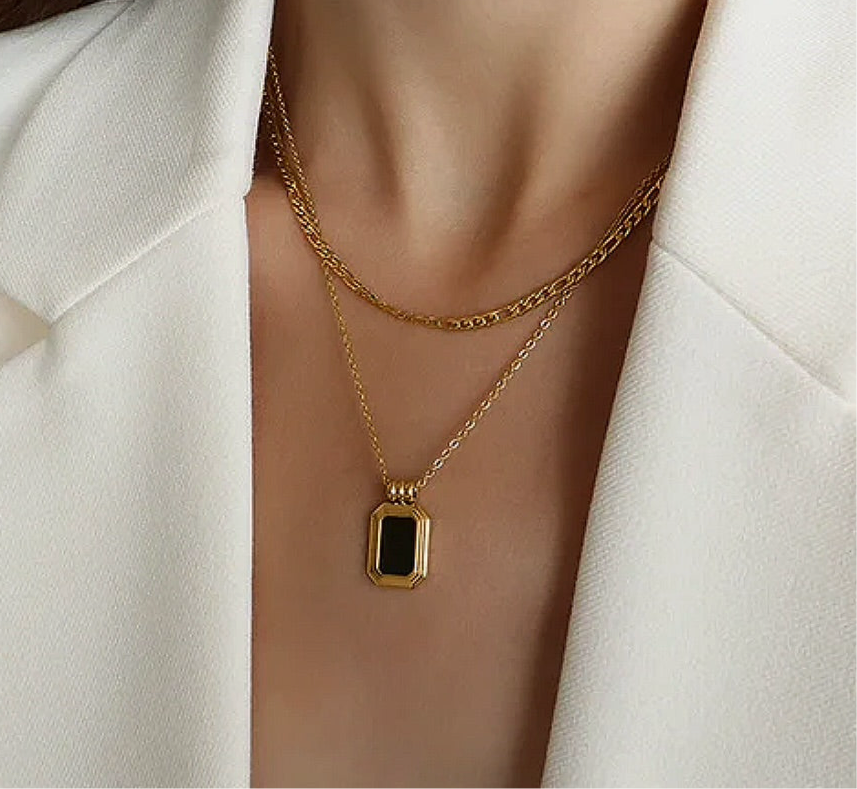 2’li Siyah Taşlı Kolye