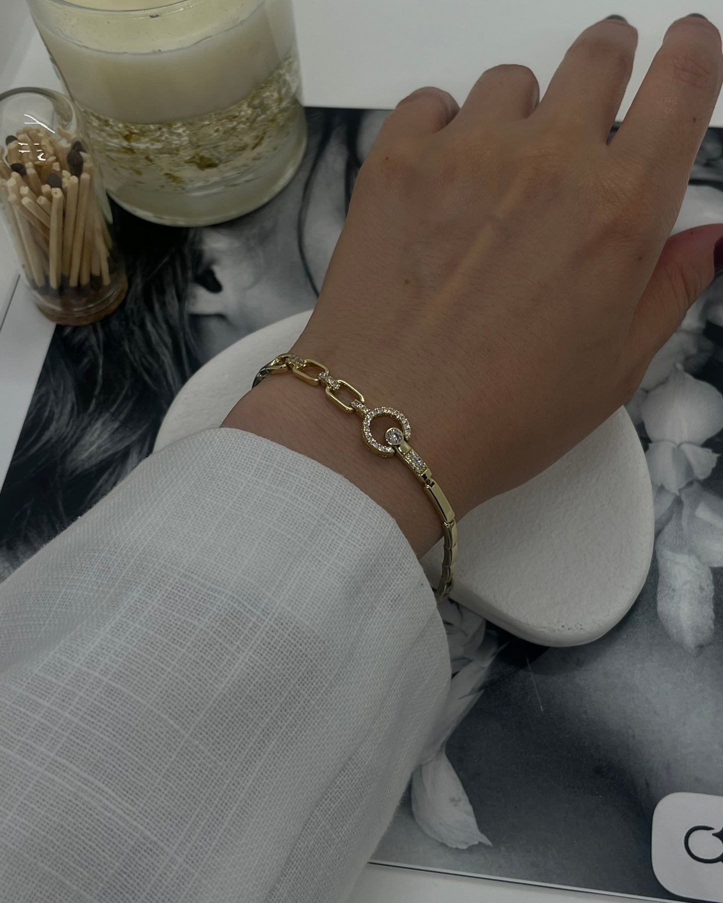 14K Zirkon Yuvarlak Taş Detay Bileklik