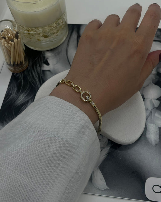 14K Zirkon Yuvarlak Taş Detay Bileklik