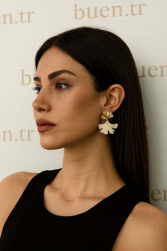 Gold Zirkon Taşlı Küpe